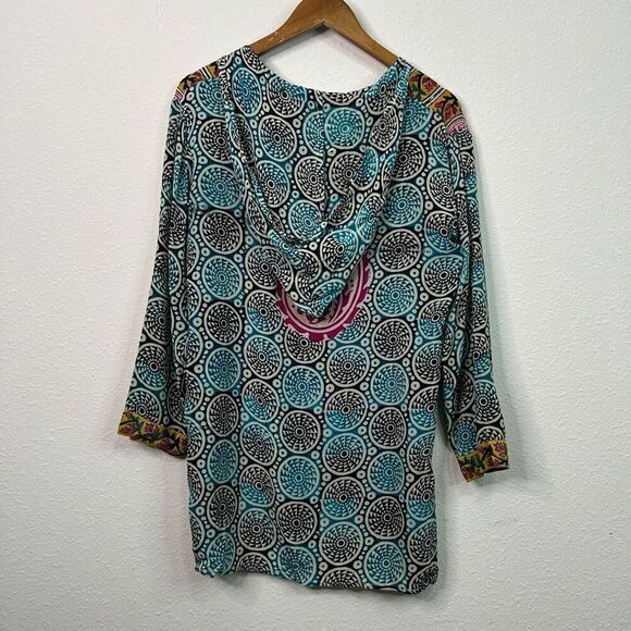 Tolani Multicolor Katarina Silk Printed Hooded Tunic V Neck Women’s Small - Picture 8 of 13